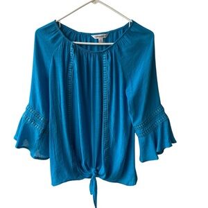 Counterparts Teal Blouse with Ruffle Sleeves